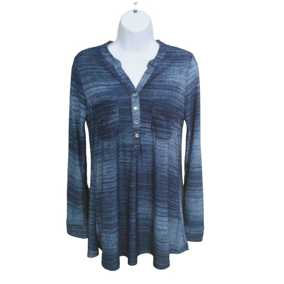 MyStyle  Faux Blue Jean Blouse Stretch Blue Tones S - Picture 1 of 9